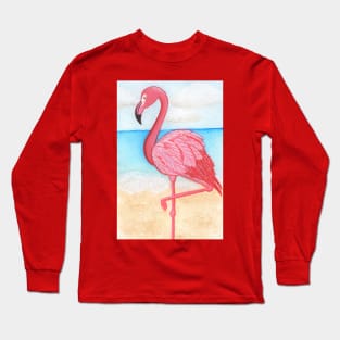 Flamingo in watercolour and gouache Long Sleeve T-Shirt